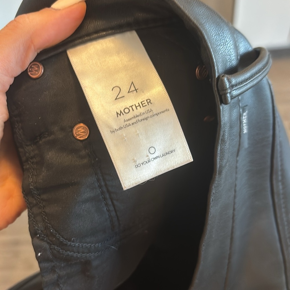 Mother High Waisted Vamp Faux Show black leather pants slits - Picture 6 of 9